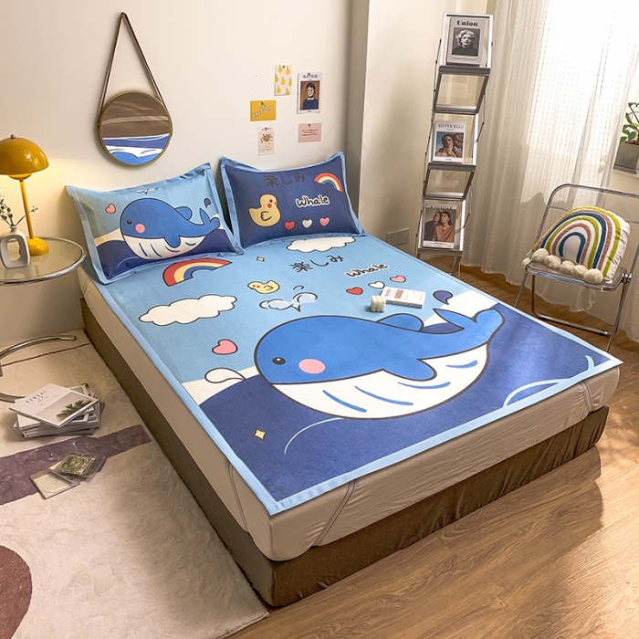 91家纺网 家纺一手货源 找家纺 慕尚家纺2022新款全面升级宽边大版数码冰丝席凉席 鲸鱼宝宝