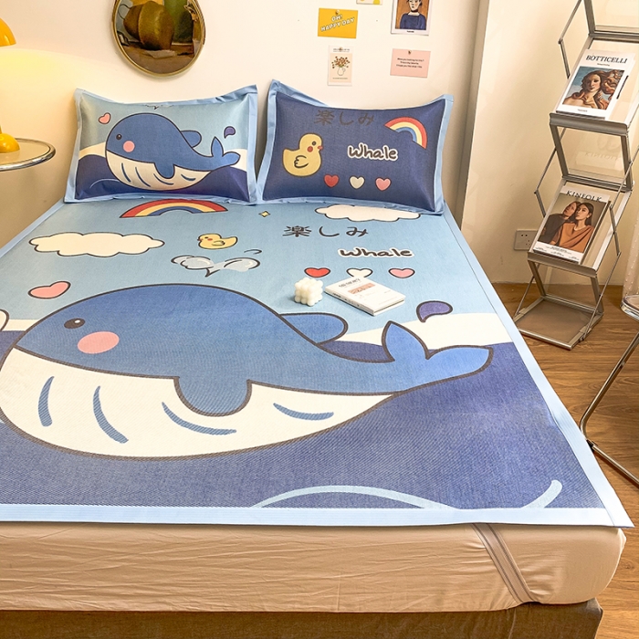 91家纺网 家纺一手货源 找家纺 慕尚家纺2022新款全面升级宽边大版数码冰丝席凉席 鲸鱼宝宝