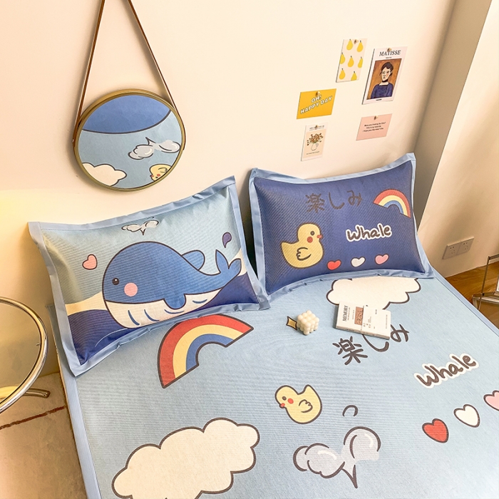 91家纺网 家纺一手货源 找家纺 慕尚家纺2022新款全面升级宽边大版数码冰丝席凉席 鲸鱼宝宝