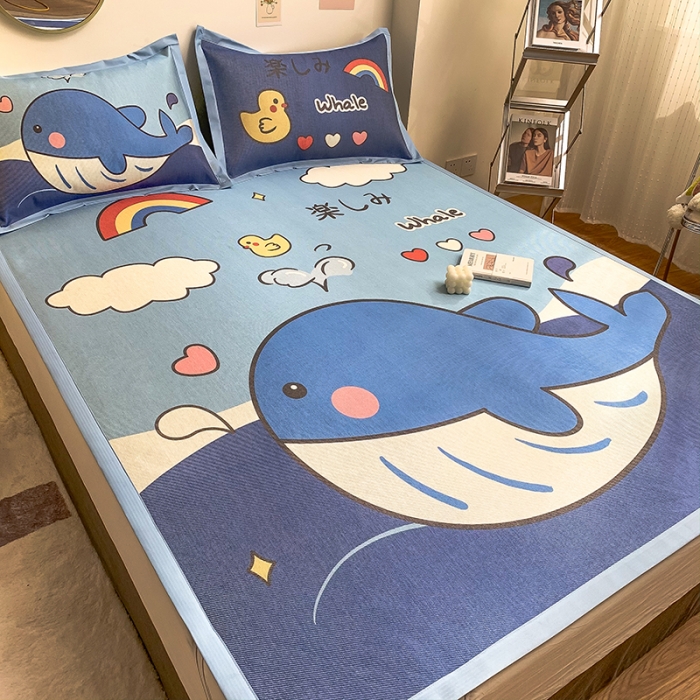 91家纺网 家纺一手货源 找家纺 慕尚家纺2022新款全面升级宽边大版数码冰丝席凉席 鲸鱼宝宝