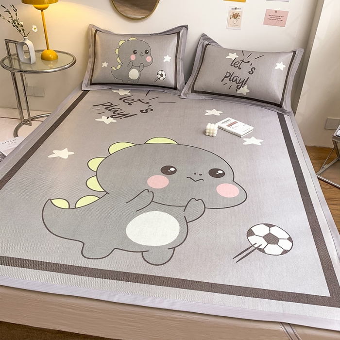 91家纺网 家纺一手货源 找家纺 慕尚家纺2022新款全面升级宽边大版数码冰丝席凉席 快乐恐龙