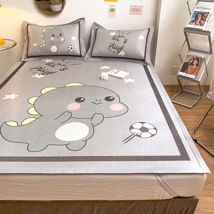 91家纺网 家纺一手货源 找家纺 慕尚家纺2022新款全面升级宽边大版数码冰丝席凉席 快乐恐龙