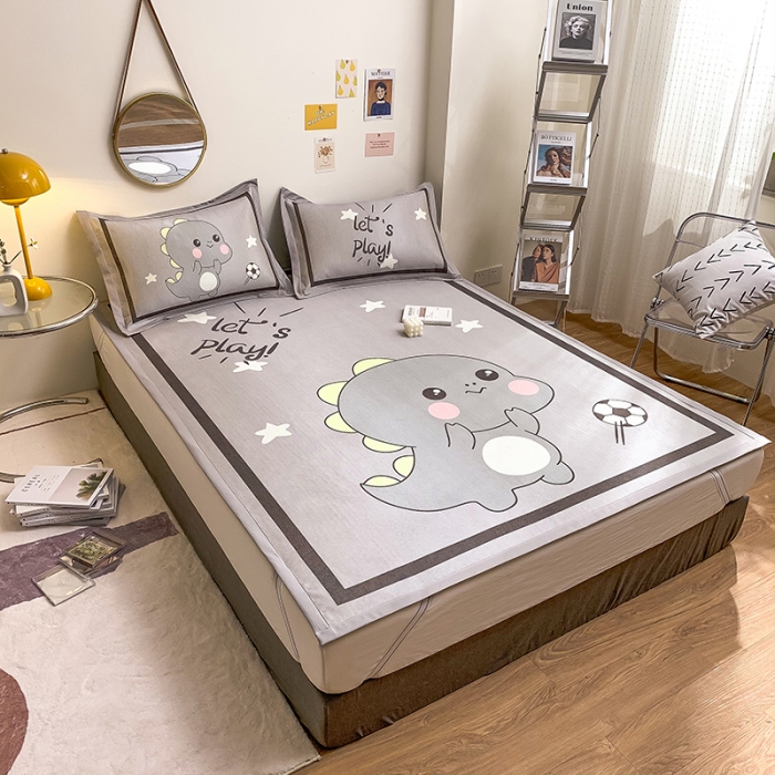 91家纺网 家纺一手货源 找家纺 慕尚家纺2022新款全面升级宽边大版数码冰丝席凉席 快乐恐龙