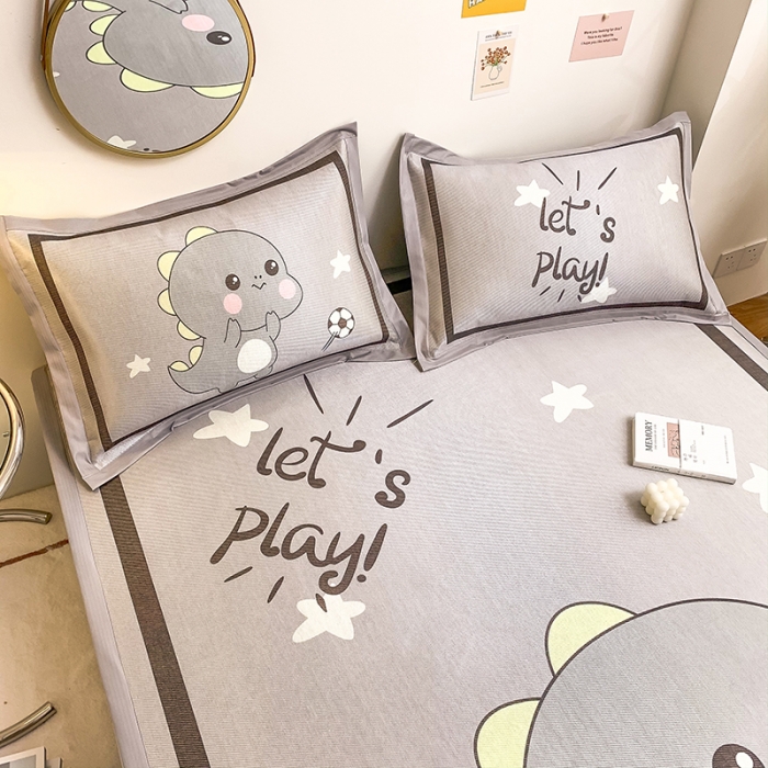 91家纺网 家纺一手货源 找家纺 慕尚家纺2022新款全面升级宽边大版数码冰丝席凉席 快乐恐龙