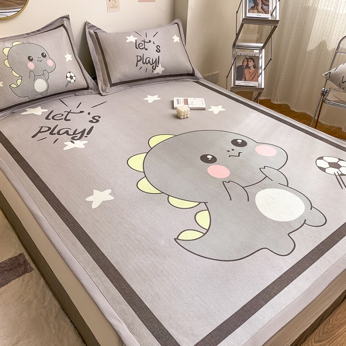 91家纺网 家纺一手货源 找家纺 慕尚家纺2022新款全面升级宽边大版数码冰丝席凉席 快乐恐龙