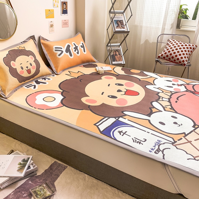 91家纺网 家纺一手货源 找家纺 慕尚家纺2022新款全面升级宽边大版数码冰丝席凉席 快乐狮兔