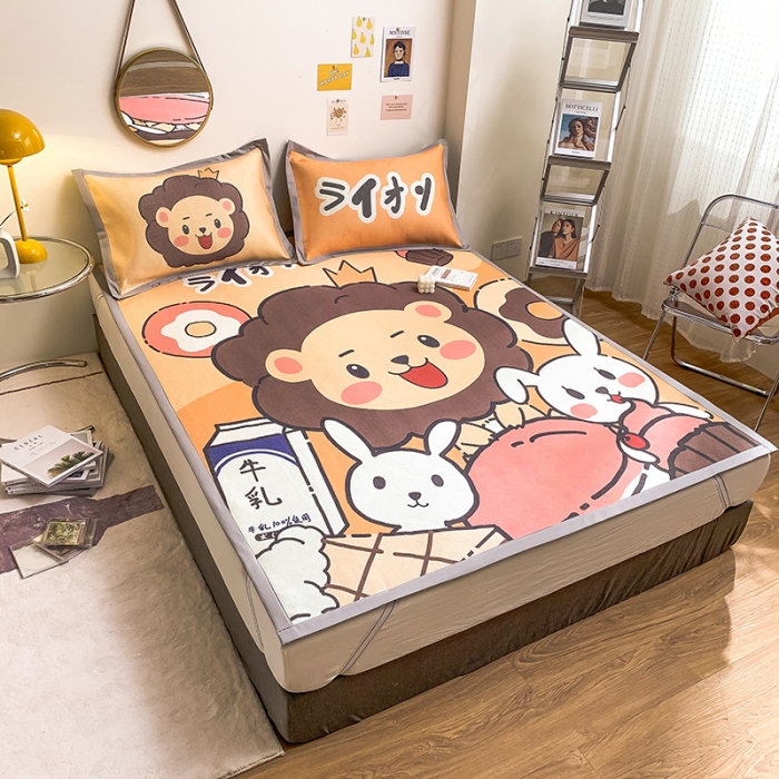 91家纺网 家纺一手货源 找家纺 慕尚家纺2022新款全面升级宽边大版数码冰丝席凉席 快乐狮兔