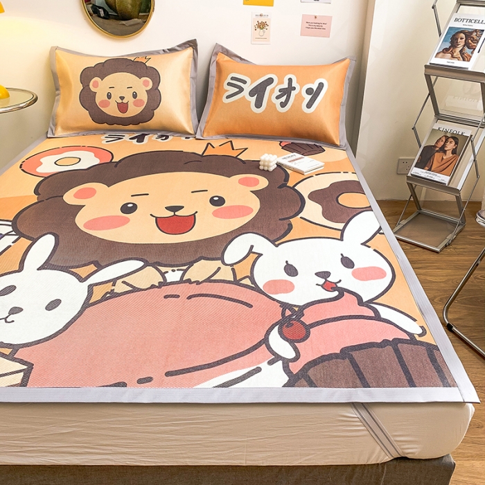 91家纺网 家纺一手货源 找家纺 慕尚家纺2022新款全面升级宽边大版数码冰丝席凉席 快乐狮兔