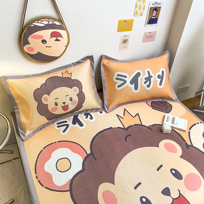 91家纺网 家纺一手货源 找家纺 慕尚家纺2022新款全面升级宽边大版数码冰丝席凉席 快乐狮兔