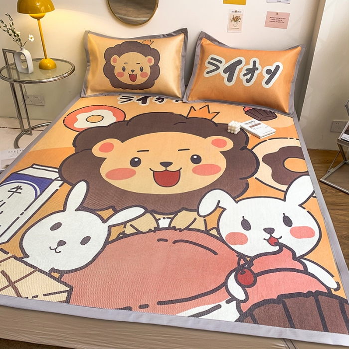 91家纺网 家纺一手货源 找家纺 慕尚家纺2022新款全面升级宽边大版数码冰丝席凉席 快乐狮兔