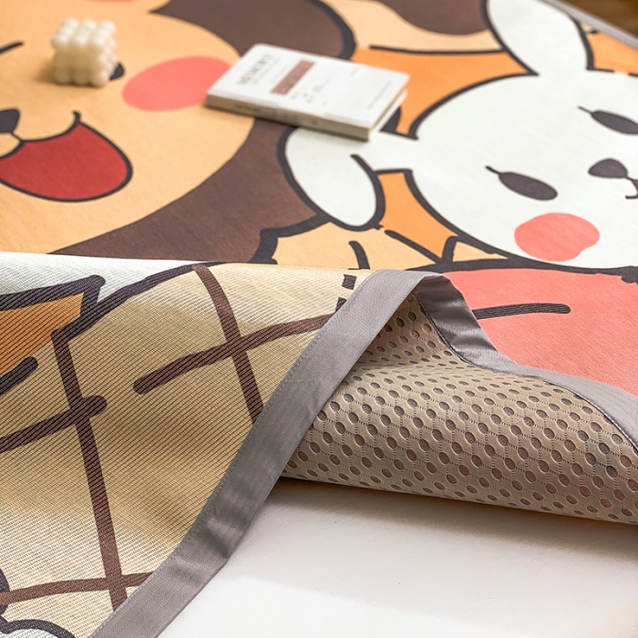 91家纺网 家纺一手货源 找家纺 慕尚家纺2022新款全面升级宽边大版数码冰丝席凉席 快乐狮兔