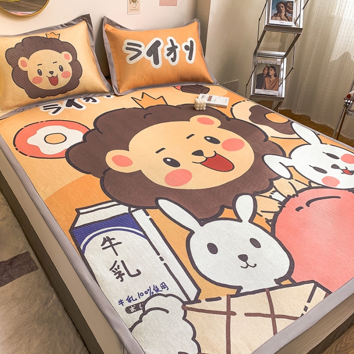 91家纺网 家纺一手货源 找家纺 慕尚家纺2022新款全面升级宽边大版数码冰丝席凉席 快乐狮兔