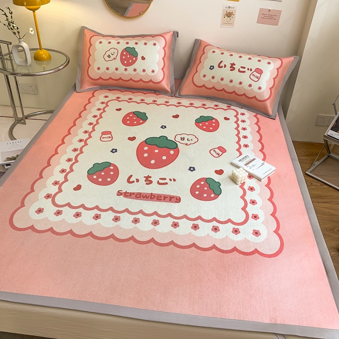 91家纺网 家纺一手货源 找家纺 慕尚家纺2022新款全面升级宽边大版数码冰丝席凉席 甜甜草莓