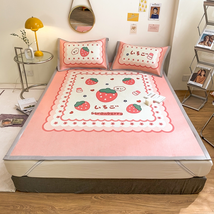 91家纺网 家纺一手货源 找家纺 慕尚家纺2022新款全面升级宽边大版数码冰丝席凉席 甜甜草莓