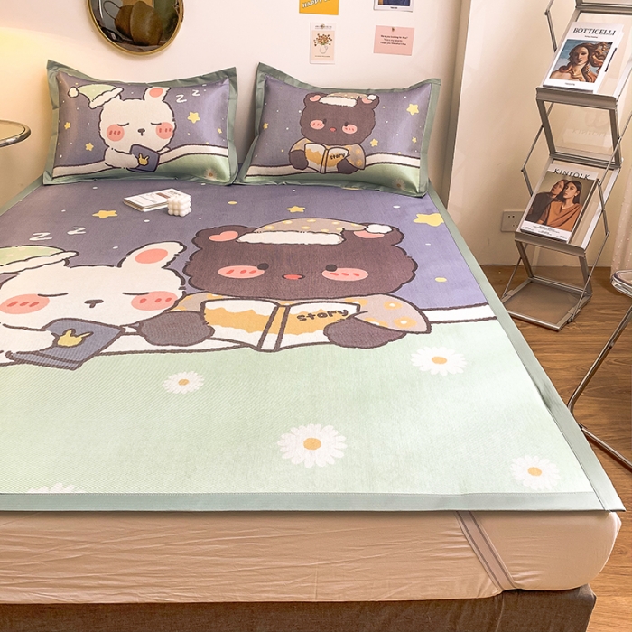 91家纺网 家纺一手货源 找家纺 慕尚家纺2022新款全面升级宽边大版数码冰丝席凉席 晚安熊兔