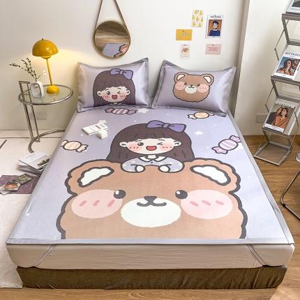 91家纺网 家纺一手货源 找家纺 慕尚家纺2022新款全面升级宽边大版数码冰丝席凉席 小熊少女