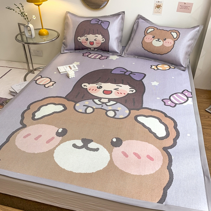 91家纺网 家纺一手货源 找家纺 慕尚家纺2022新款全面升级宽边大版数码冰丝席凉席 小熊少女