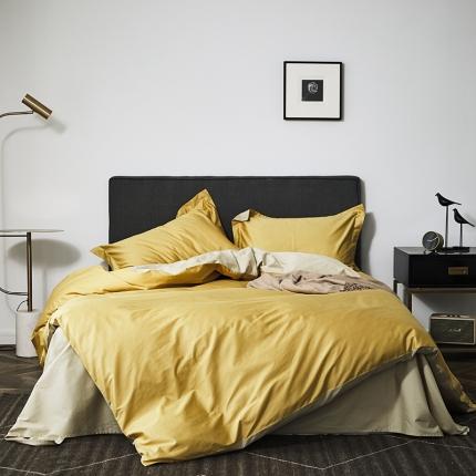 新款全棉四件套浅黄-卡其