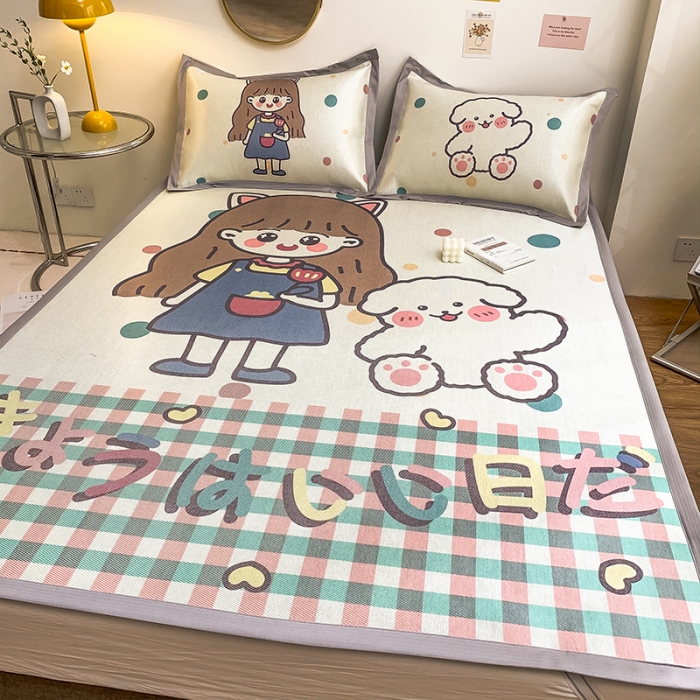 91家纺网 家纺一手货源 找家纺 慕尚家纺2022新款全面升级宽边大版数码冰丝席凉席 洋气少女