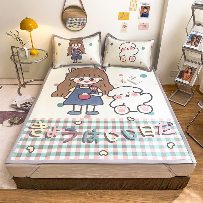 91家纺网 家纺一手货源 找家纺 慕尚家纺2022新款全面升级宽边大版数码冰丝席凉席 洋气少女