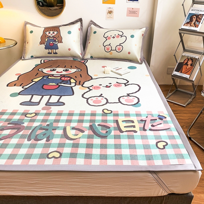 91家纺网 家纺一手货源 找家纺 慕尚家纺2022新款全面升级宽边大版数码冰丝席凉席 洋气少女