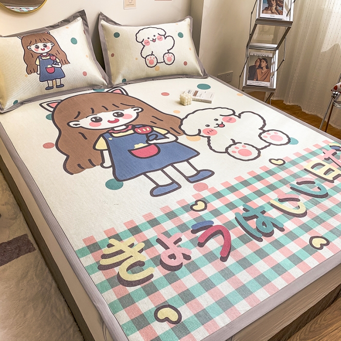 91家纺网 家纺一手货源 找家纺 慕尚家纺2022新款全面升级宽边大版数码冰丝席凉席 洋气少女