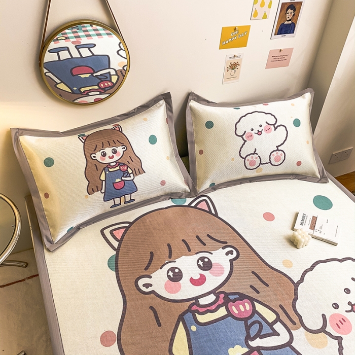 91家纺网 家纺一手货源 找家纺 慕尚家纺2022新款全面升级宽边大版数码冰丝席凉席 洋气少女