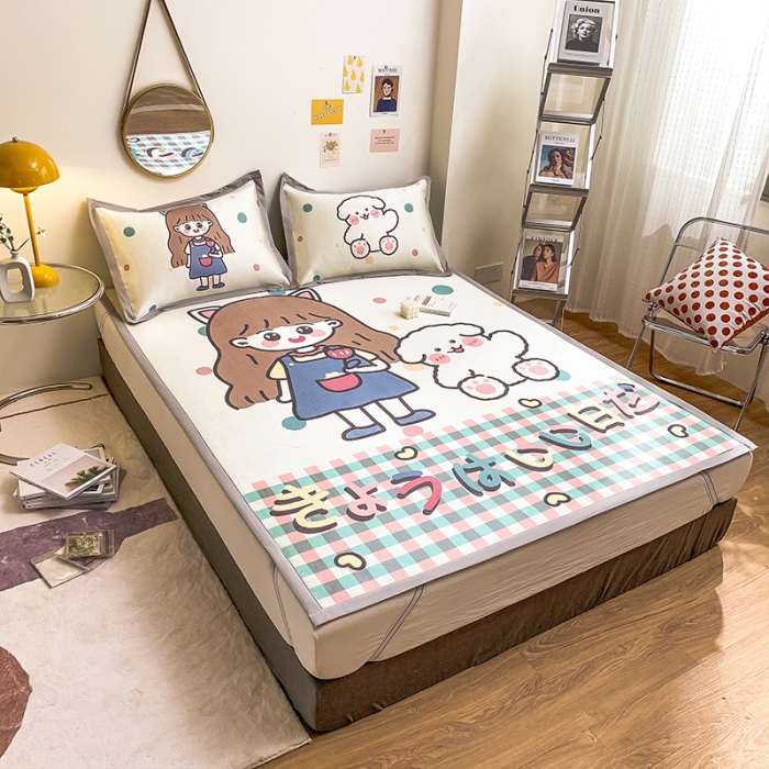 91家纺网 家纺一手货源 找家纺 慕尚家纺2022新款全面升级宽边大版数码冰丝席凉席 洋气少女