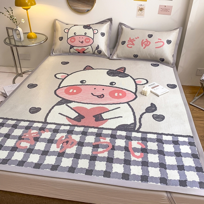 91家纺网 家纺一手货源 找家纺 慕尚家纺2025新款全棉升级宽边大版数码冰丝席凉席 顽皮小牛