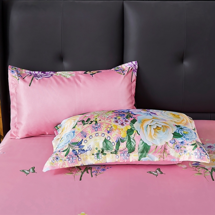 91家纺网 家纺一手货源 找家纺 昊川 2021新款冰丝凉席三件套 春色满园-粉