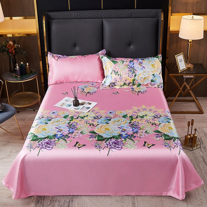 91家纺网 家纺一手货源 找家纺 昊川 2021新款冰丝凉席三件套 春色满园-粉