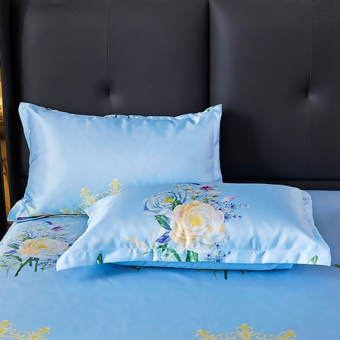 91家纺网 家纺一手货源 找家纺 昊川 2021新款冰丝凉席三件套 春色满园-蓝