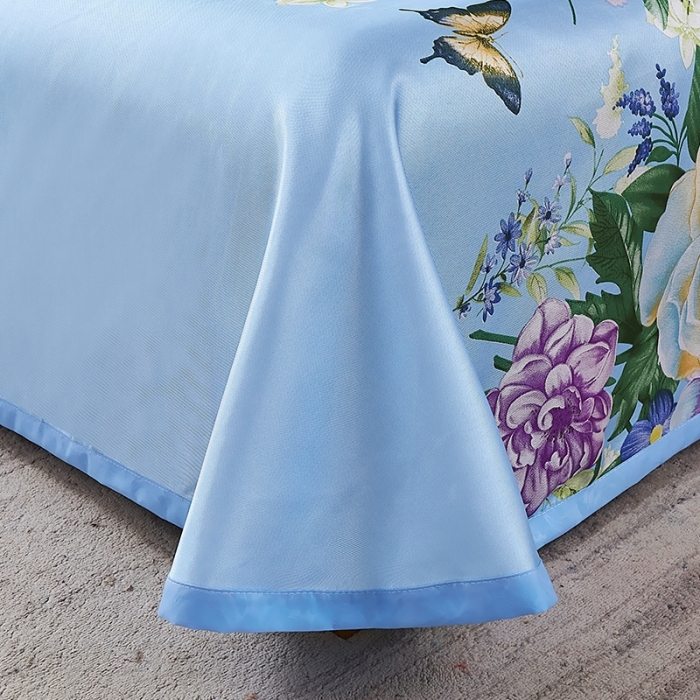 91家纺网 家纺一手货源 找家纺 昊川 2021新款冰丝凉席三件套 春色满园-蓝