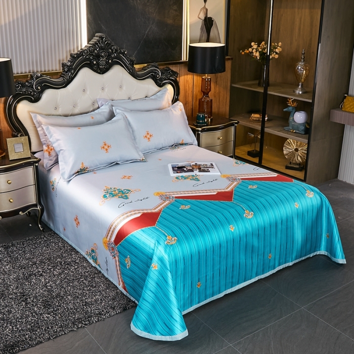 91家纺网 家纺一手货源 找家纺 昊川 2021新款冰丝凉席三件套 典雅-蓝