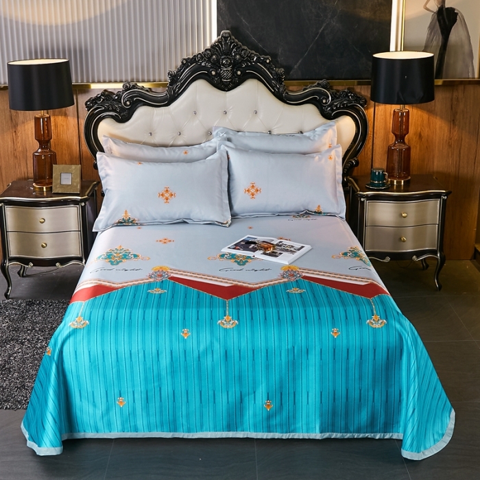 91家纺网 家纺一手货源 找家纺 昊川 2021新款冰丝凉席三件套 典雅-蓝