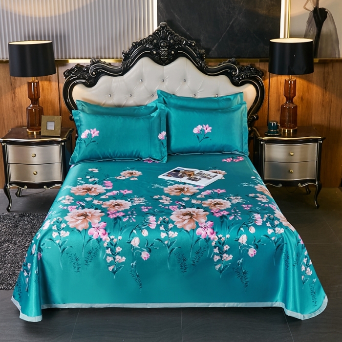 91家纺网 家纺一手货源 找家纺 昊川 2021新款冰丝凉席三件套 花团锦簇-绿