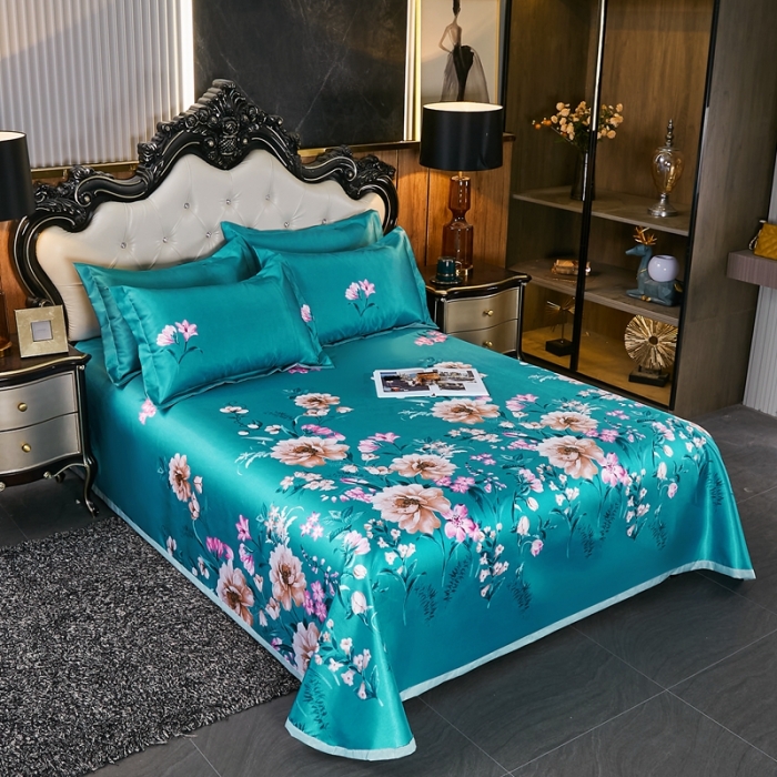 91家纺网 家纺一手货源 找家纺 昊川 2021新款冰丝凉席三件套 花团锦簇-绿