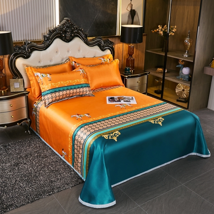 91家纺网 家纺一手货源 找家纺 昊川 2021新款冰丝凉席三件套 骏马橙