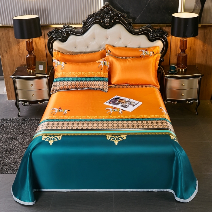 91家纺网 家纺一手货源 找家纺 昊川 2021新款冰丝凉席三件套 骏马橙