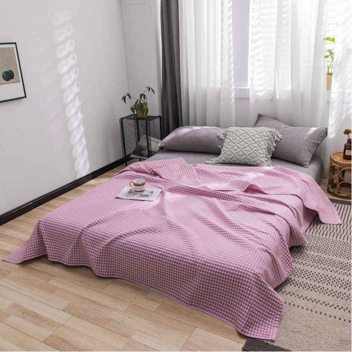 91家纺网 家纺一手货源 找家纺 （总）朴尔 2021新款华夫格全棉纱布线毯毛巾被