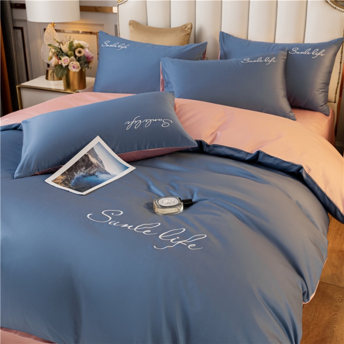 91家纺网 家纺一手货源 找家纺 古吉梦 2024新款水洗棉双拼刺绣单被套 双拼-宾利蓝