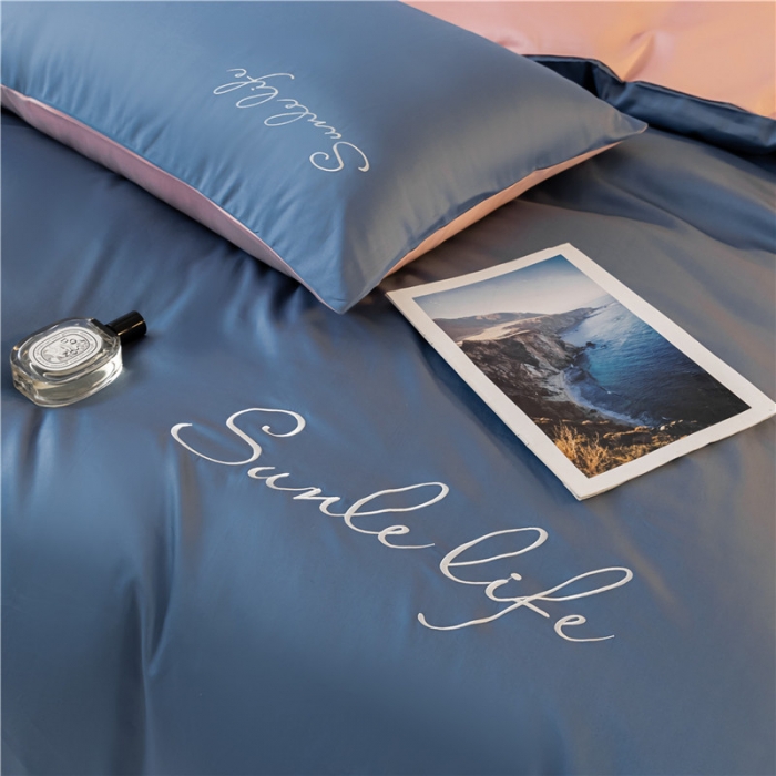 91家纺网 家纺一手货源 找家纺 古吉梦 2024新款水洗棉双拼刺绣单被套 双拼-宾利蓝