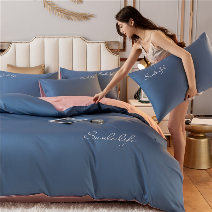 91家纺网 家纺一手货源 找家纺 古吉梦 2024新款水洗棉双拼刺绣单被套 双拼-宾利蓝