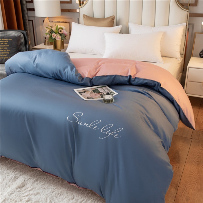 91家纺网 家纺一手货源 找家纺 古吉梦 2024新款水洗棉双拼刺绣单被套 双拼-宾利蓝
