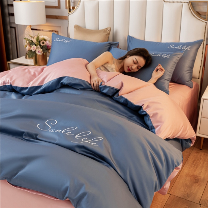 91家纺网 家纺一手货源 找家纺 古吉梦 2024新款水洗棉双拼刺绣单被套 双拼-宾利蓝