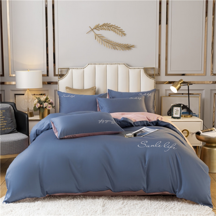 91家纺网 家纺一手货源 找家纺 古吉梦 2024新款水洗棉双拼刺绣单被套 双拼-宾利蓝