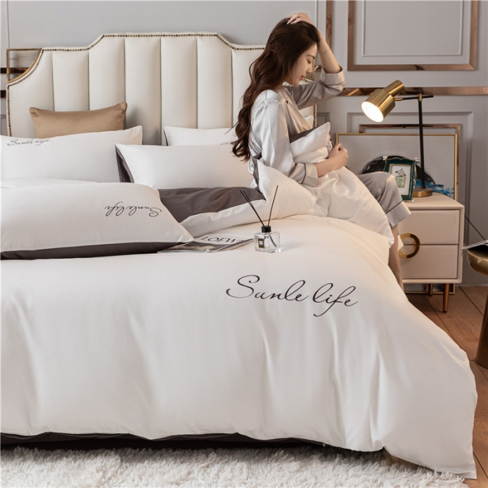 91家纺网 家纺一手货源 找家纺 古吉梦 2024新款水洗棉双拼刺绣单被套 双拼-本白