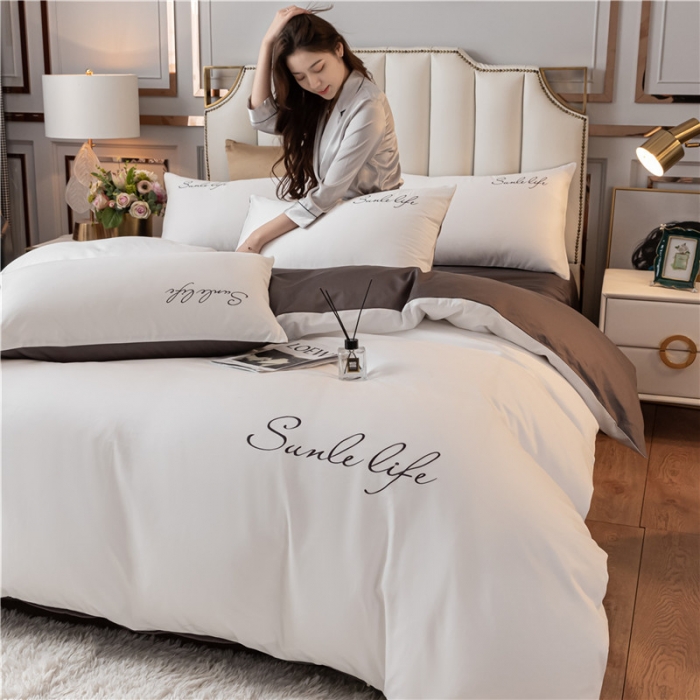 91家纺网 家纺一手货源 找家纺 古吉梦 2024新款水洗棉双拼刺绣单被套 双拼-本白