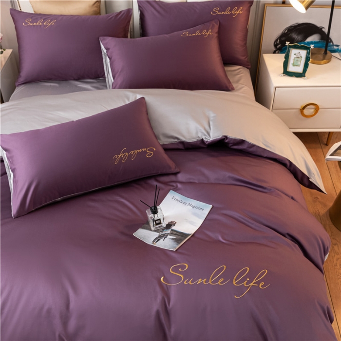 91家纺网 家纺一手货源 找家纺 古吉梦 2024新款水洗棉双拼刺绣单被套 双拼-帝王紫