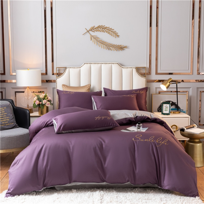 91家纺网 家纺一手货源 找家纺 古吉梦 2024新款水洗棉双拼刺绣单被套 双拼-帝王紫